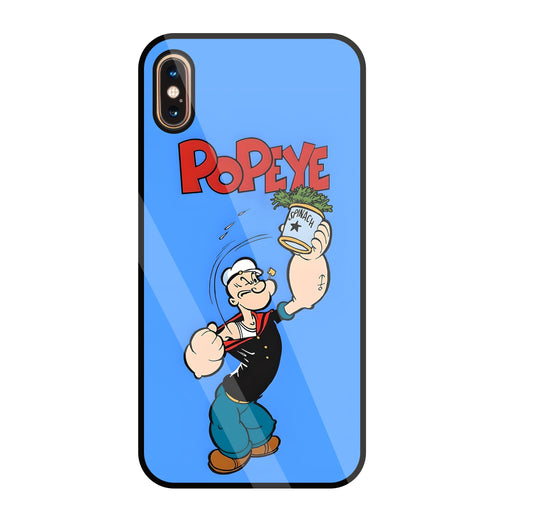 Popey In Blue Glass Case For Apple iPhone Xs Max