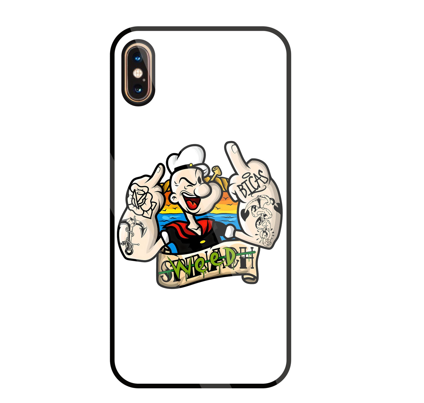 Popeye Weed Glass Case For Apple iPhone Xs Max