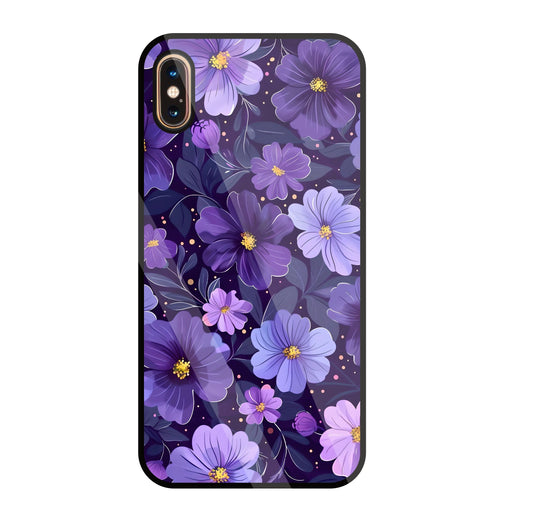 Purple Flower Blooms Glass Case For Apple iPhone Xs Max