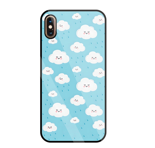 Smile Clouds With  Rain Glass Case For Apple iPhone Xs Max