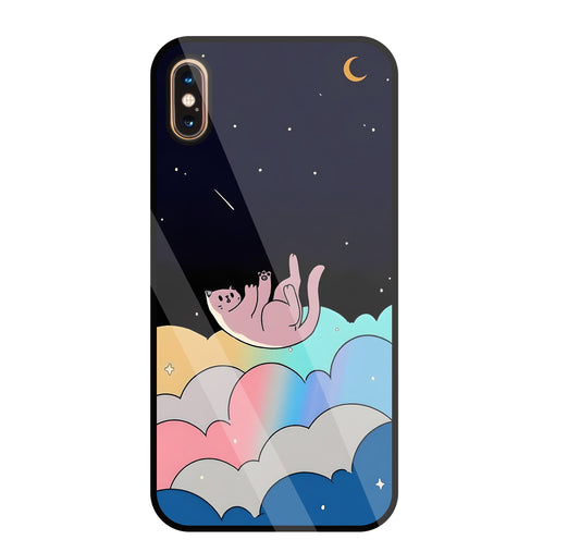 Space Cat Art Glass Case For Apple iPhone Xs Max