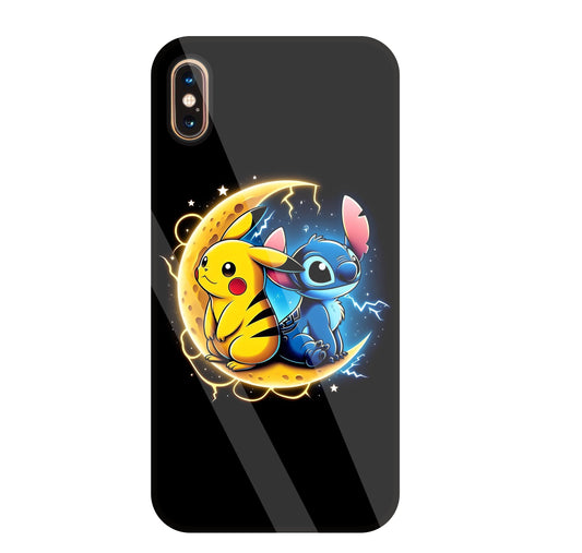 Stitch and Pikachu Moon Glass Case For Apple iPhone Xs Max