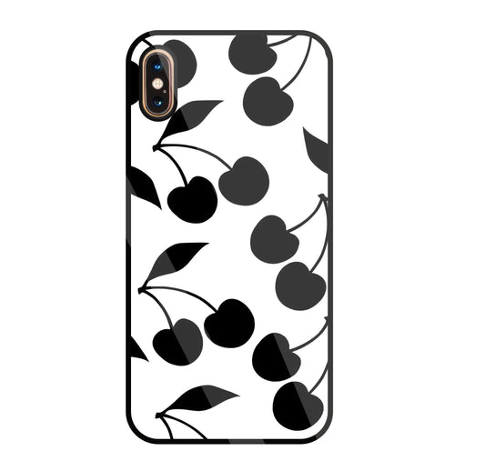 White With Black Cherry Glass Case For Apple iPhone Xs Max