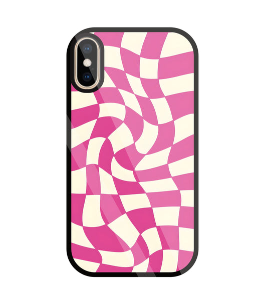Pink And Off White Illusion Pattern Glass Case For Apple iPhone Xs