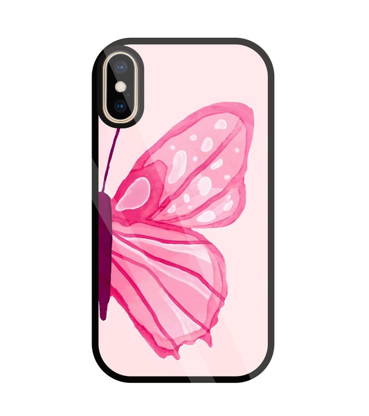 Pink ButterFly Art Glass Case For Apple iPhone Xs