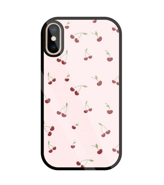 Pink Cherry Glass Case For Apple iPhone Xs