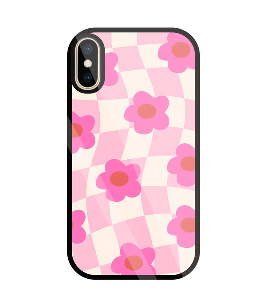 Pink Flower Glass Case For Apple iPhone Xs