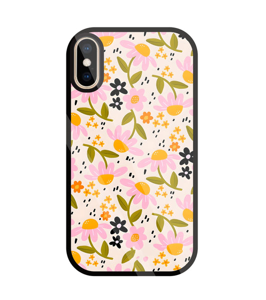 Pink And Yellow Flowers Glass Case For Apple iPhone Xs