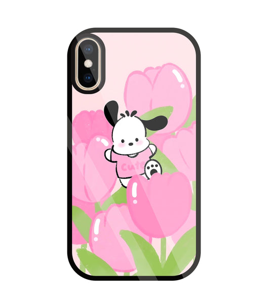Pochacco Puppy And Rose Glass Case For Apple iPhone Xs
