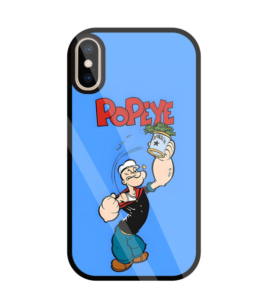 Popey In Blue Glass Case For Apple iPhone Xs