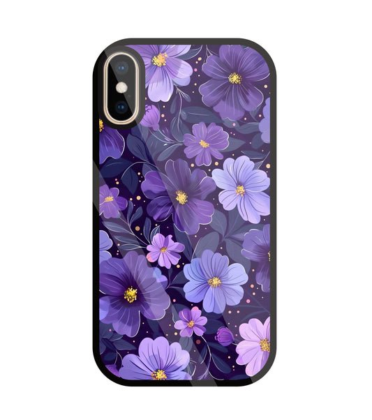 Purple Flower Blooms Glass Case For Apple iPhone Xs