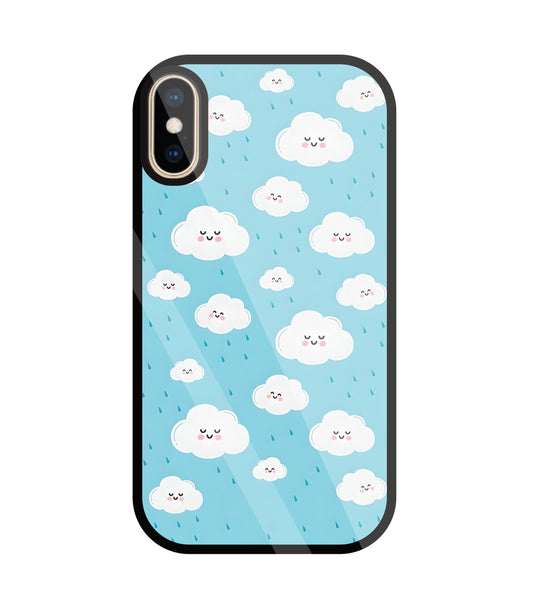 Smile Clouds With  Rain Glass Case For Apple iPhone Xs
