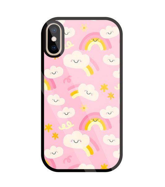 Smile Clouds With  Rainbow Glass Case For Apple iPhone Xs