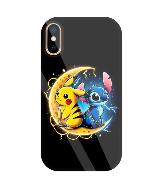 Stitch and Pikachu Moon Glass Case For Apple iPhone Xs