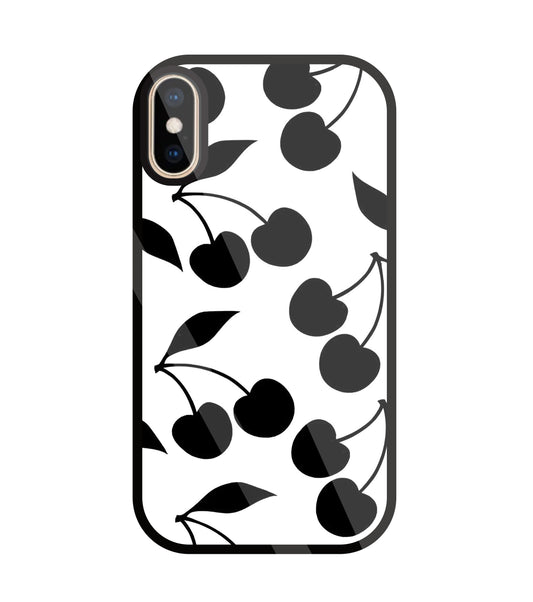 White With Black Cherry Glass Case For Apple iPhone Xs