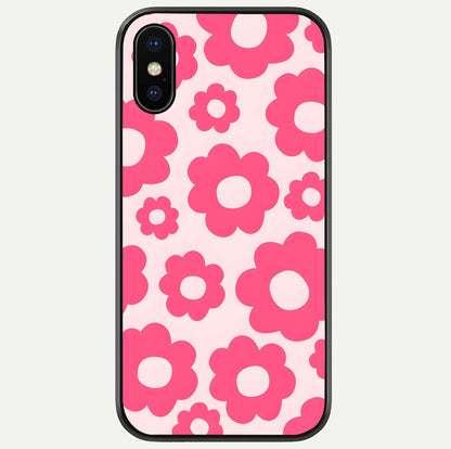 Blush Flower Pop iPhone X glass phone case front view featuring playful blush floral artwork with glossy finish