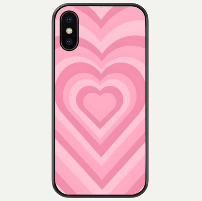 Blush Heart Waves iPhone X glass phone case front view showcasing flowing heart wave patterns in soft blush tones