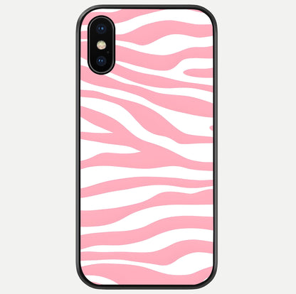 Blush Zebra Flow iPhone X glass phone case front view featuring modern zebra flow pattern in blush tones