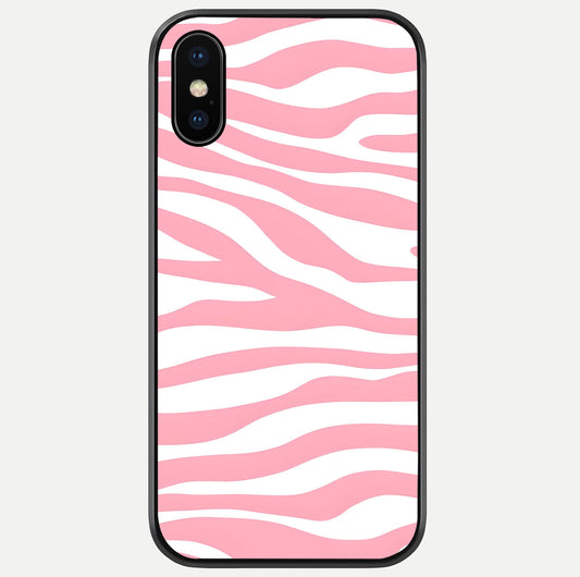 Blush Zebra Flow iPhone X glass phone case front view featuring modern zebra flow pattern in blush tones