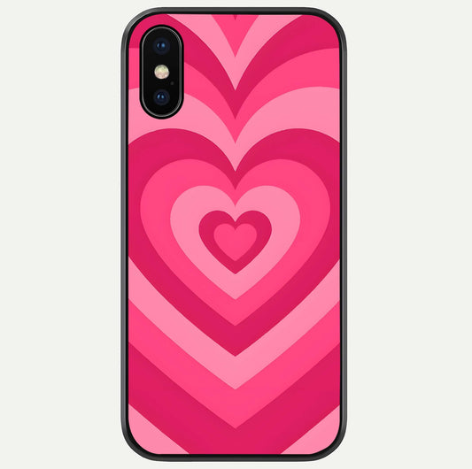 Layered Love Hearts iPhone X glass phone case front view showcasing layered heart patterns with romantic aesthetic