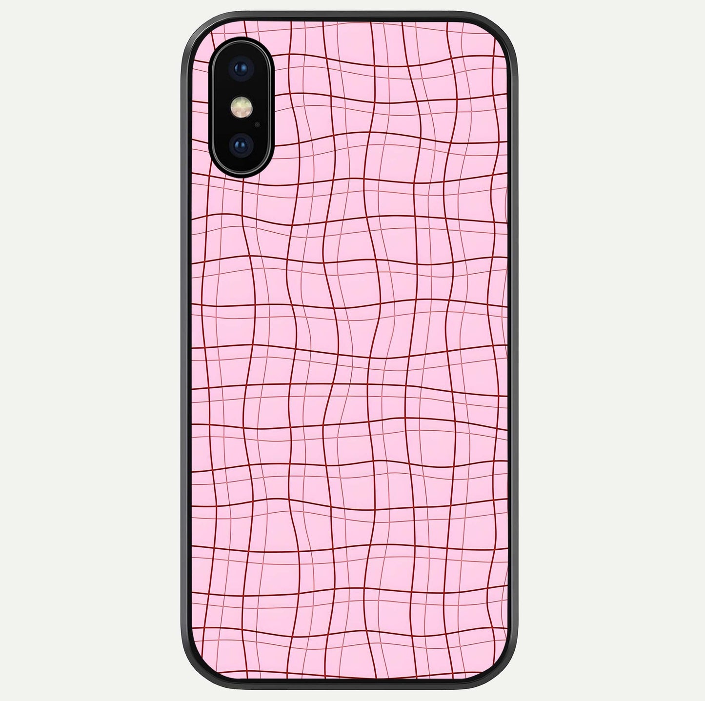 Soft Grid Bliss iPhone X glass phone case front view showcasing minimal grid pattern with soft aesthetic