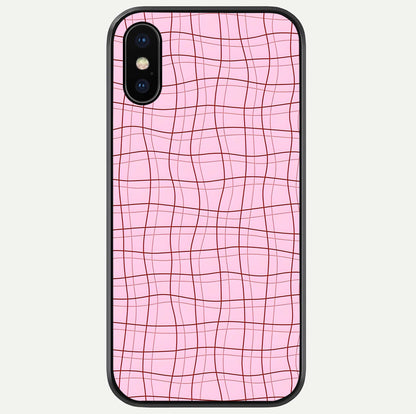 Soft Grid Bliss iPhone X glass phone case front view showcasing minimal grid pattern with soft aesthetic