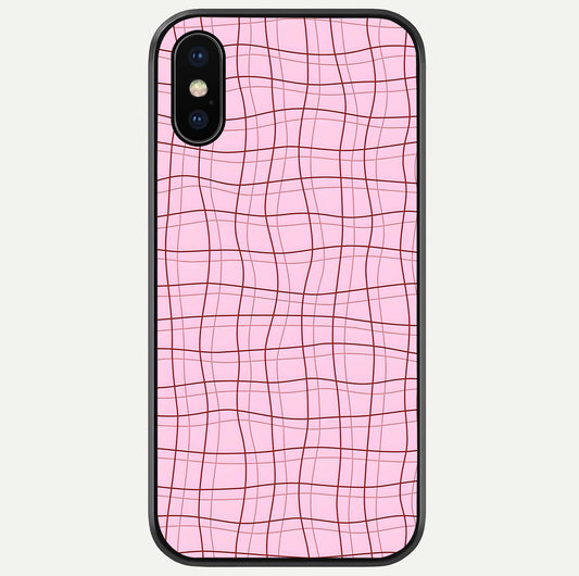 Soft Grid Bliss iPhone X glass phone case front view showcasing minimal grid pattern with soft aesthetic