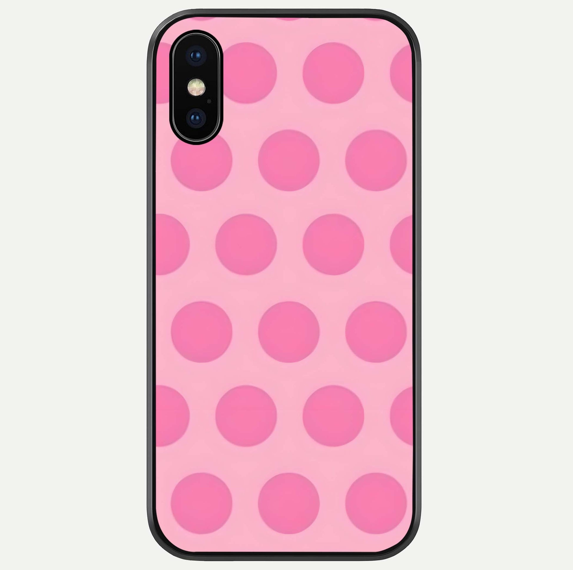 Sweet Dot Dreams iPhone X glass phone case front view showcasing playful dot patterns with dreamy aesthetic