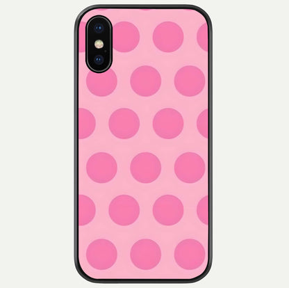 Sweet Dot Dreams iPhone X glass phone case front view showcasing playful dot patterns with dreamy aesthetic