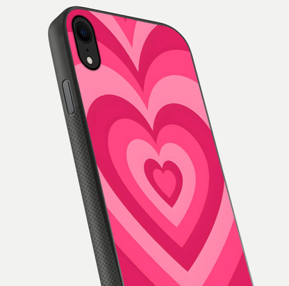 Layered Love Hearts iPhone X glass phone case angled back view highlighting heart artwork and textured grip edges