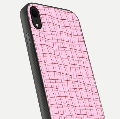 Soft Grid Bliss iPhone X glass phone case angled back view highlighting grid artwork and side grip texture