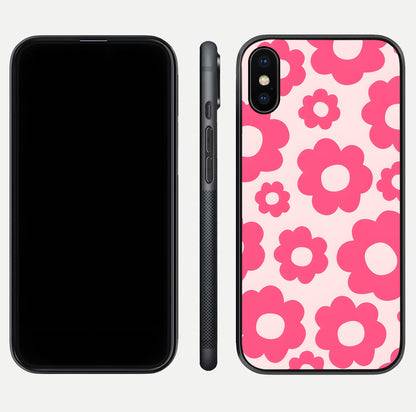 Blush Flower Pop iPhone X glass phone case front and side layout view showing slim profile and full floral coverage