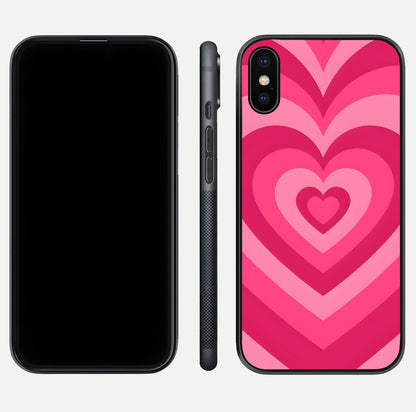 Layered Love Hearts iPhone X glass phone case front and side layout view displaying slim profile and full heart design
