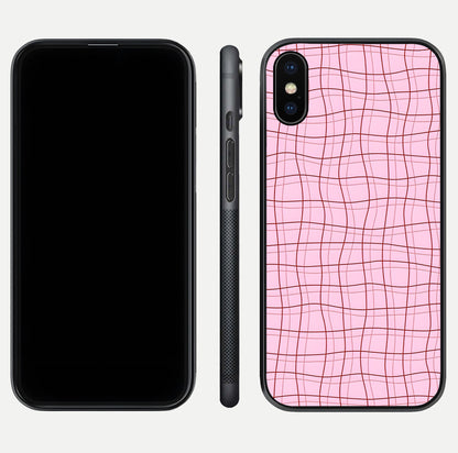 Soft Grid Bliss iPhone X glass phone case front and side layout view displaying slim profile and clean design