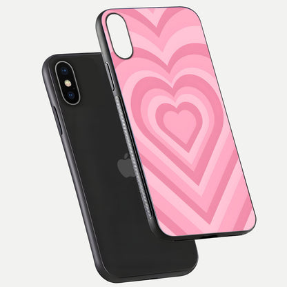 Blush Heart Waves iPhone X glass phone case floating view emphasizing glossy finish and layered heart design
