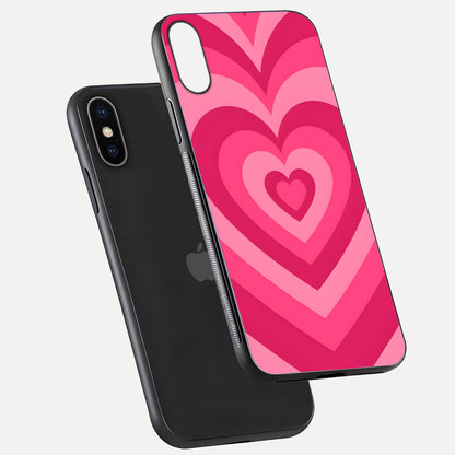 Layered Love Hearts iPhone X glass phone case floating view emphasizing glossy surface and layered heart details