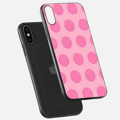 Sweet Dot Dreams iPhone X glass phone case floating view emphasizing glossy surface and soft playful styling