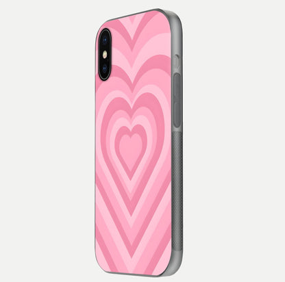 Blush Heart Waves iPhone X glass phone case side profile view focusing on smooth edges and elegant wrap