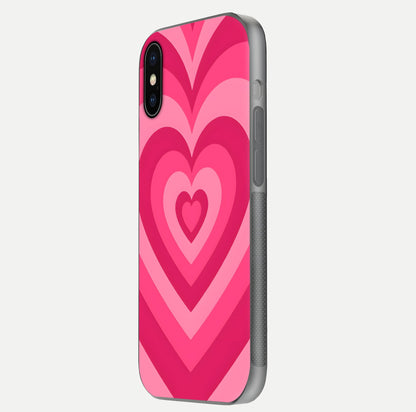 Layered Love Hearts iPhone X glass phone case side profile view focusing on sleek edges and seamless wrap
