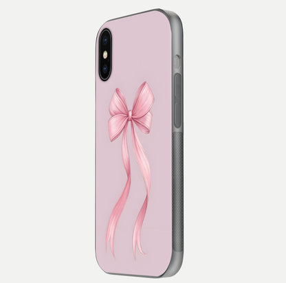 Soft Blush Bow iPhone X glass phone case side profile view focusing on sleek edges and seamless wrap