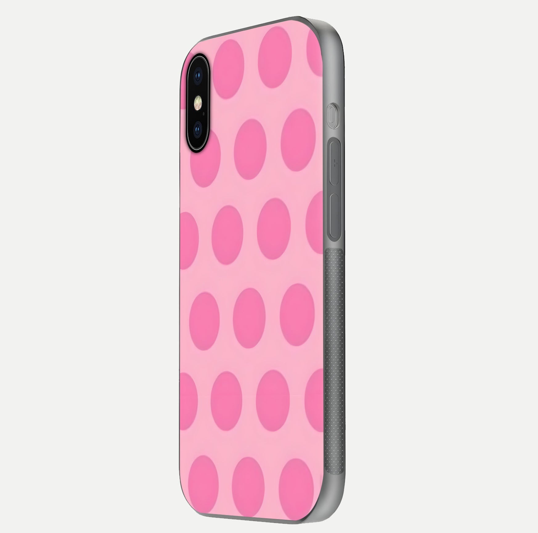 Sweet Dot Dreams iPhone X glass phone case side profile view focusing on sleek edges and seamless wrap