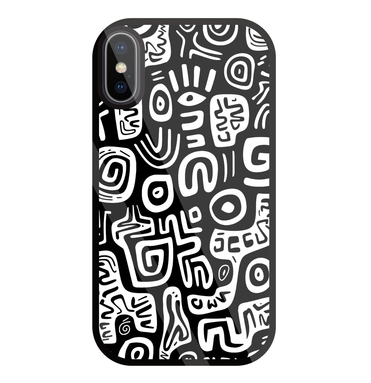 Black And White Doodle Art Glass Case For Apple iPhone X