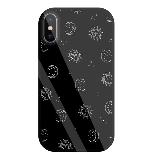 Black Sun With Moon Glass Case For Apple iPhone X