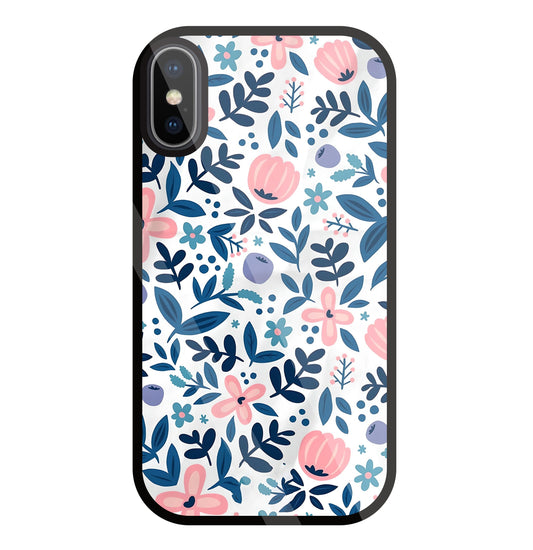 Blue- Pink Flower Pattern Glass Case For Apple iPhone X