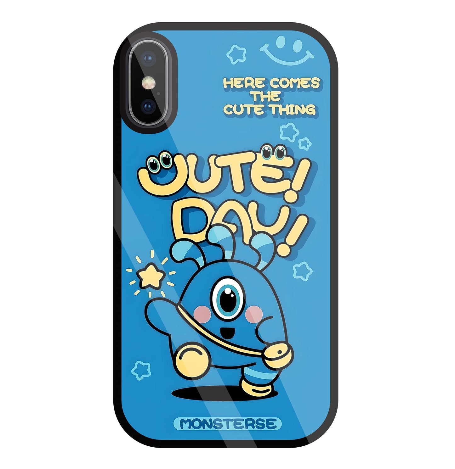 Cute Day! Monsterse Blue Glass Case For Apple iPhone X