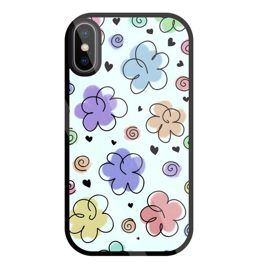 Cute Line Art Flowers Glass Case For Apple iPhone X