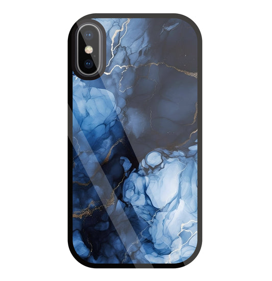 Dark Blue Marble Glass Case For Apple iPhone X