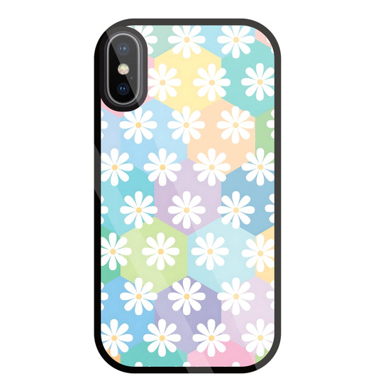 Hexagon Daisy Flower Glass Case For Apple iPhone X