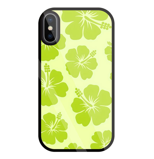 Hibiscus Flower Green Glass Case For Apple iPhone X