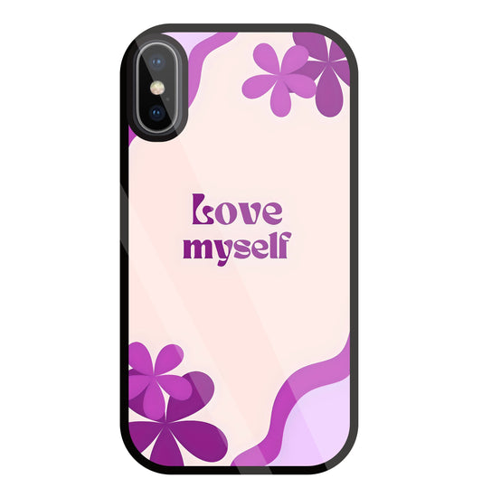 Love Myself Purple Flower Glass Case For Apple iPhone X